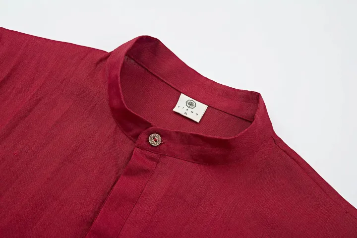 Traditional Chinese Short-Sleeve Shirt – Red Linen with Gold Embroidery - Image 7