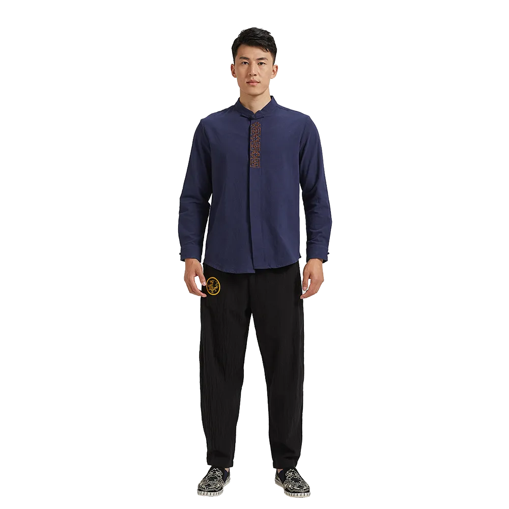 Finial Patterned Long Sleeve Chinese Shirt - Image 2